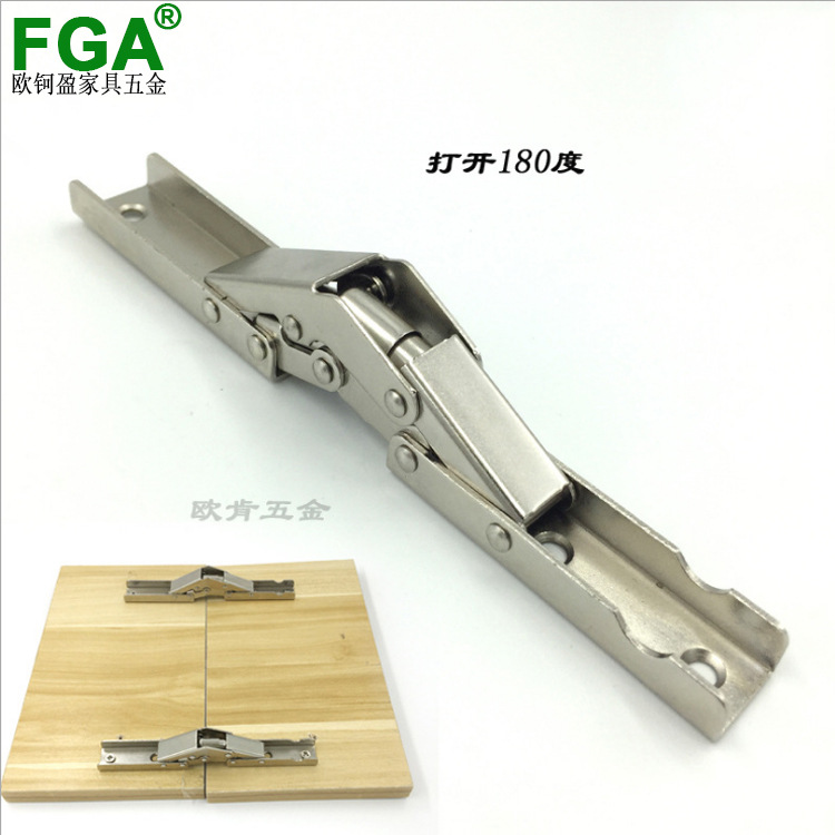 90-degree folding hinge, no-hole hinge, bridge hinge, 180-degree flat spring folding hinge hardware Specification drawing