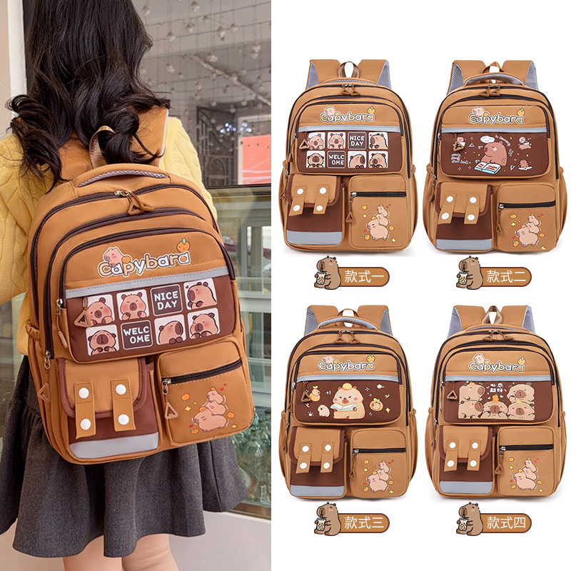 The new Kapibala schoolbag reduces the burden and has a large capacity. It is a lightweight backpack for primary school students aged three to six full figure