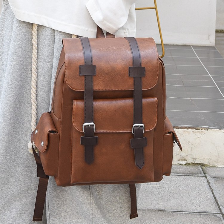 Cross-border men's simple and retro business computer bag, new soft pu trendy travel large-capacity backpack Specification drawing
