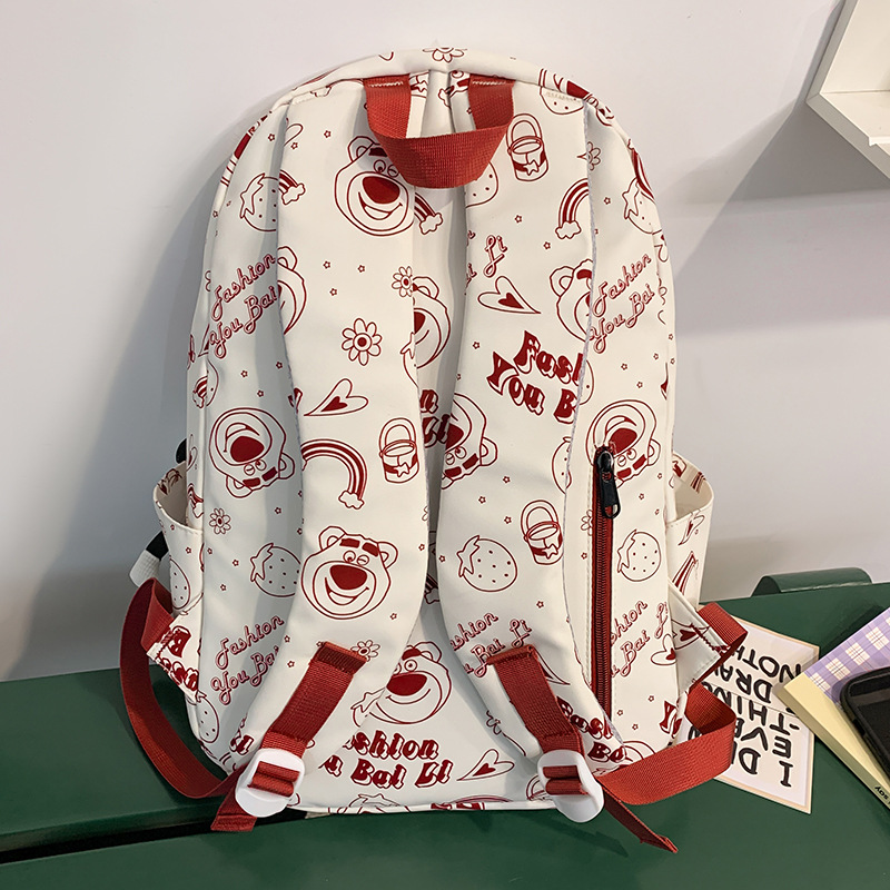 Korean style Instagram backpack, high appearance level, girl cartoon bear print, Harajuku style, large capacity, lightweight and versatile backpack Specification drawing