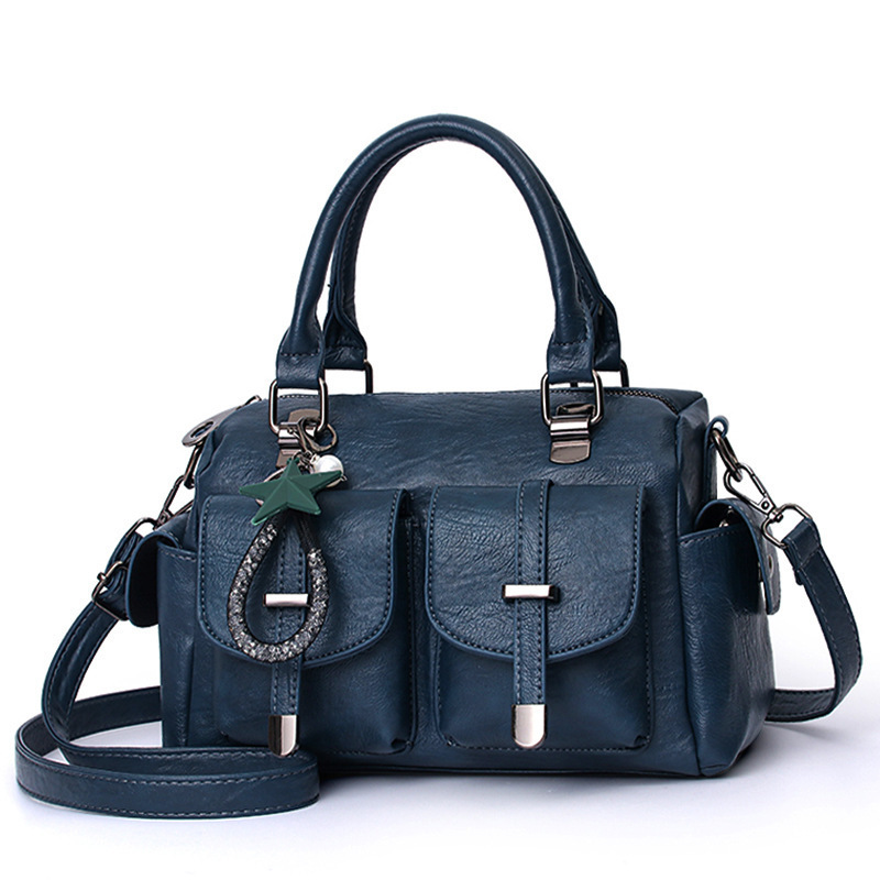 2024 New solid color, simple leather texture, fringed, personalized, large capacity, single-shoulder crossbody, foreign trade soft leather large bag full figure