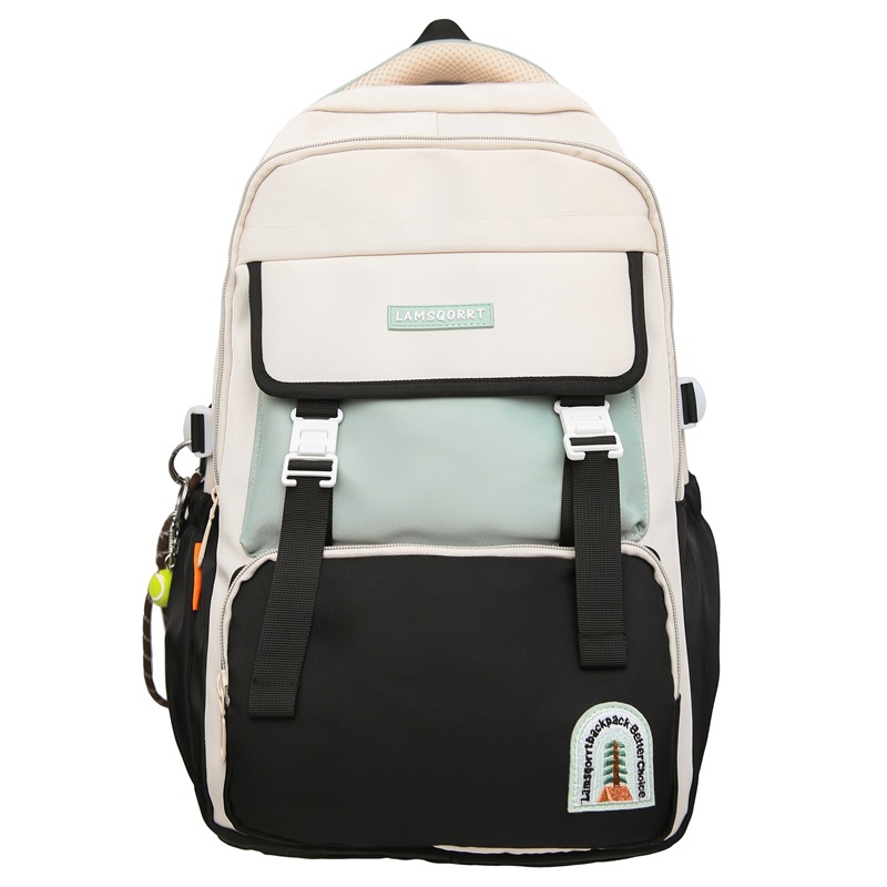 New large-capacity color-blocking schoolbag for campus students, waterproof, back-protecting, durable and lightweight backpack, trendy study and research backpack Item Picture