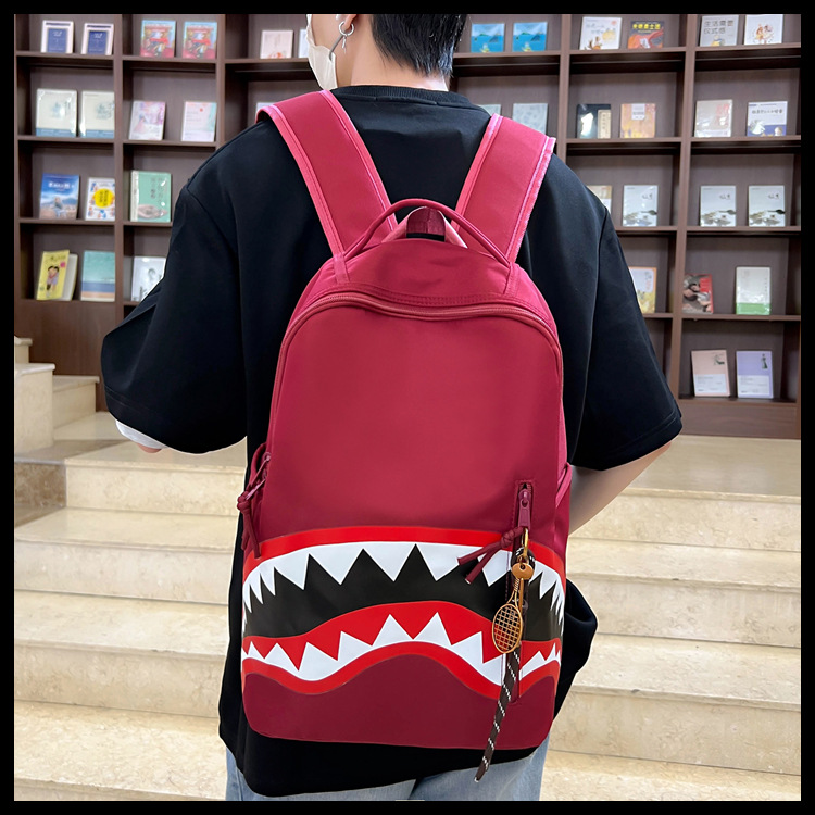 Cross-border men's backpacks, travel bags, fashionable backpacks, student schoolbags, large-capacity street trend shark bags Specification drawing