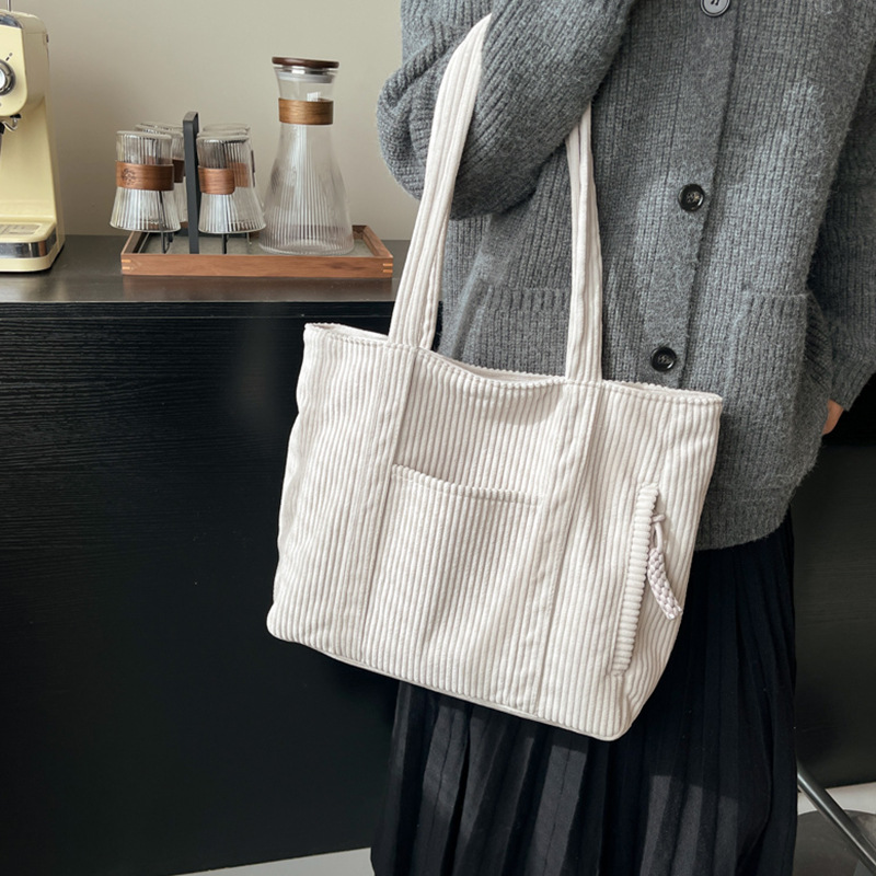 Japanese and Korean retro corduroy casual bag, artistic and simple, single-shoulder bag for female students, Boston pillows-shaped handbag full figure