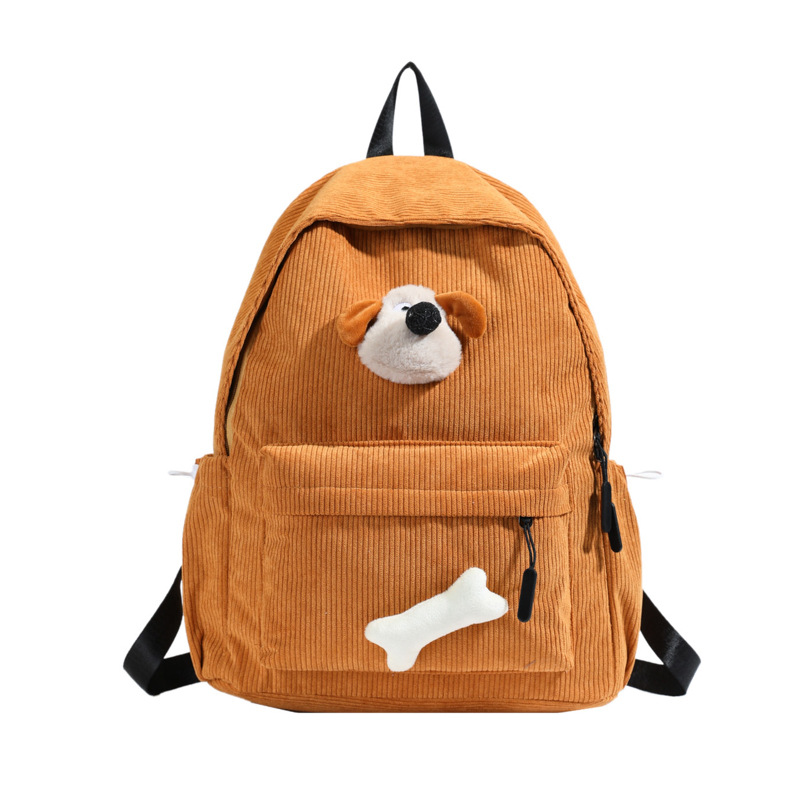 Korean style schoolbag, high appearance level backpack, female junior high school student's corduroy solid color bone dog simple large capacity backpack Item Picture