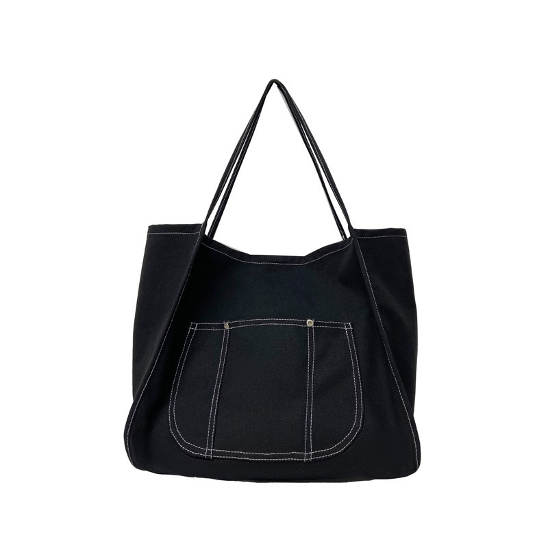 Large-capacity canvas single-shoulder bag, fashionable and versatile single-shoulder bag, casual commuting, college student class tote bag, mommy bag Item Picture