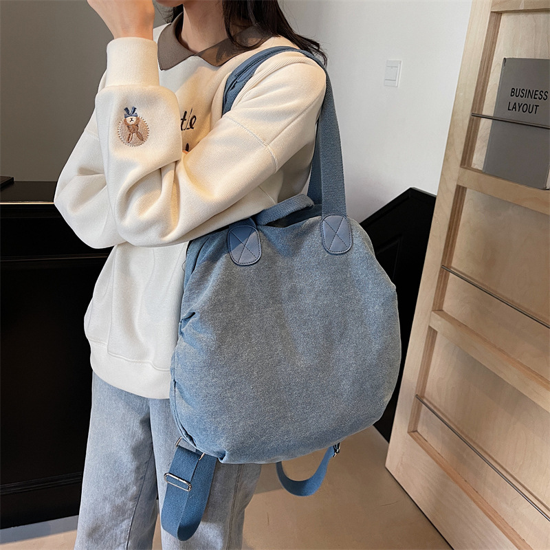 Large-capacity denim tote bag, lightweight storage, hand luggage bag, versatile backpack, women's casual travel bag details Picture