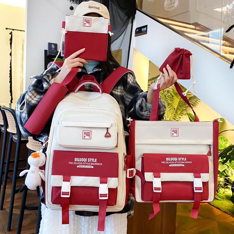 2025 New Korean version five-piece set, high appearance level, reduced burden, large capacity high school student backpack, school style, fashionable and versatile Application Scenario