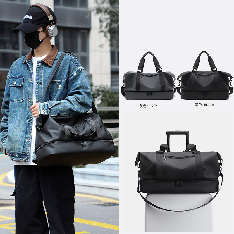 Men's travel bag, large-capacity business trip handbag, trendy shoe compartment, fitness bag, lightweight and casual student luggage bag details Picture