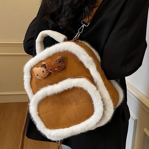 Decorated new Korean-style backpack, warm and fluffy autumn and winter small bag, Japanese-style fashionable bear bag, student mini bag full figure