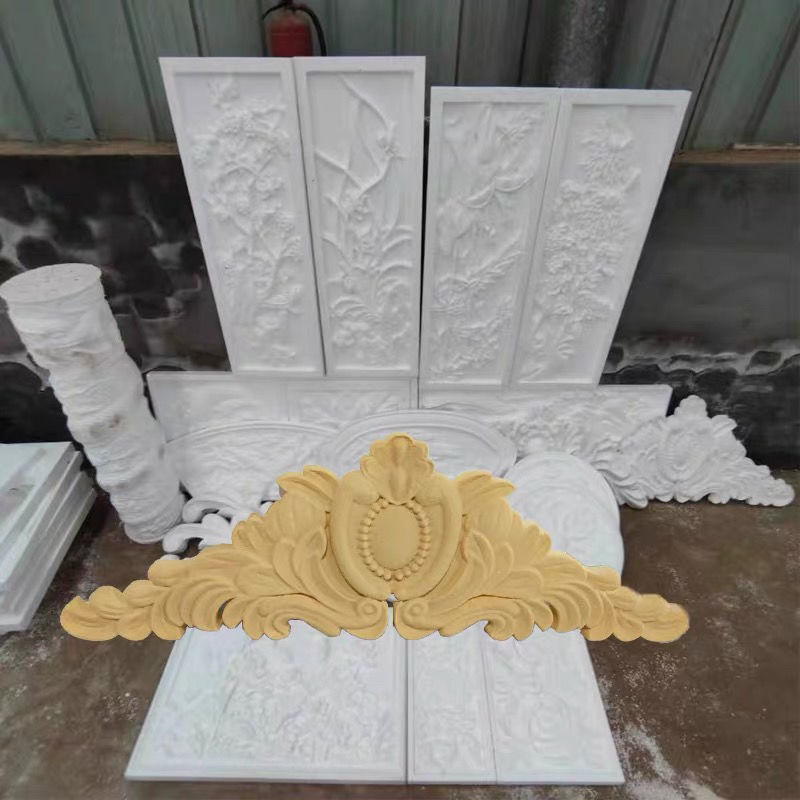 New style of European-style mountain flower-shaped eps foam triangular flower exterior wall decoration for rural villa triangular door header hanging pieces Application Scenario