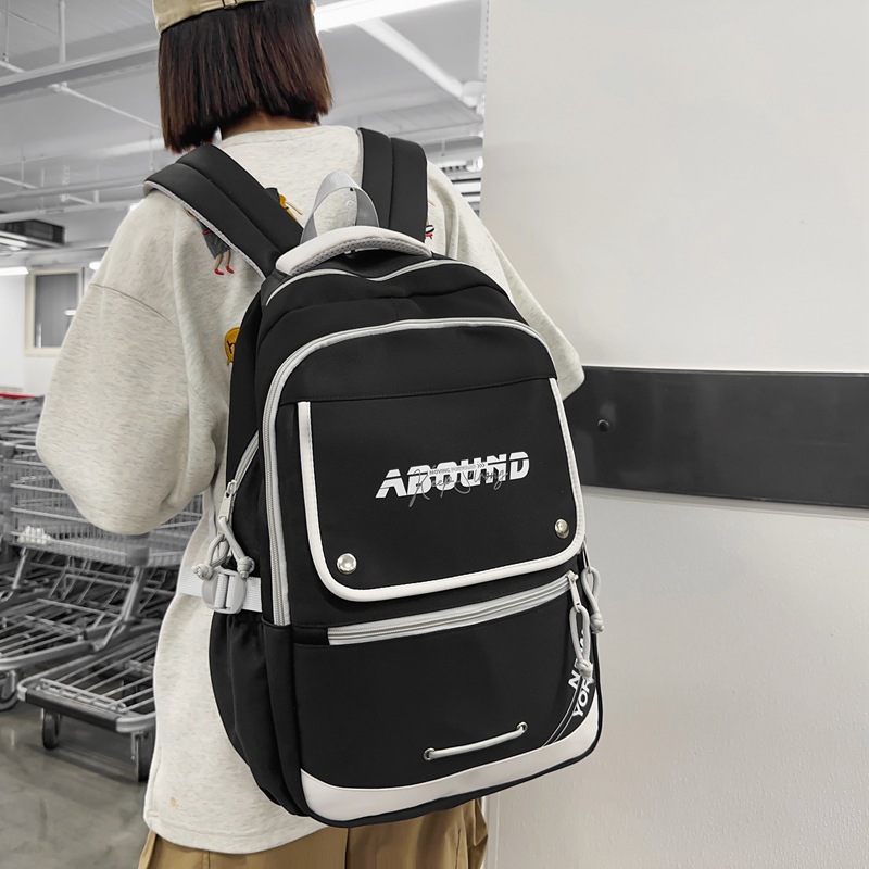 New student backpack for women: Durable letter-printed computer backpack, casual, simple and trendy, large-capacity backpack for men full figure