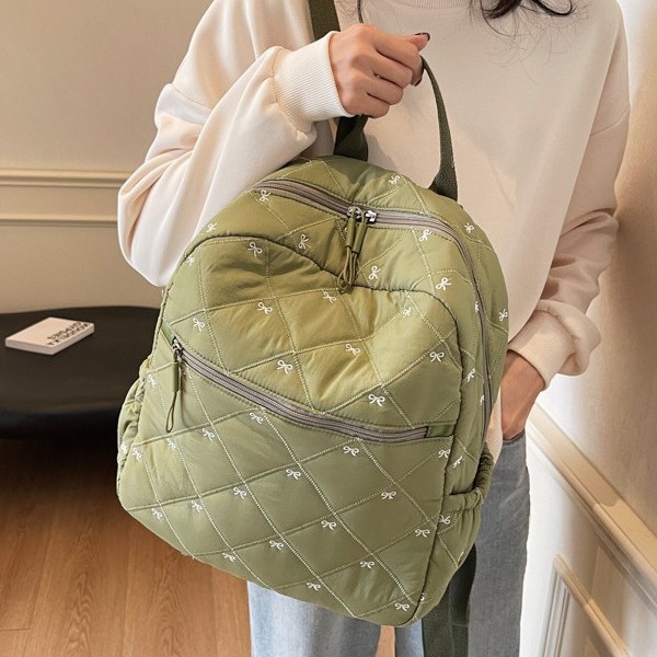 Cotton-padded jacket backpack for women, 2025 New trendy Korean style bow embroidery schoolbag, large-capacity casual and lightweight backpack details Picture