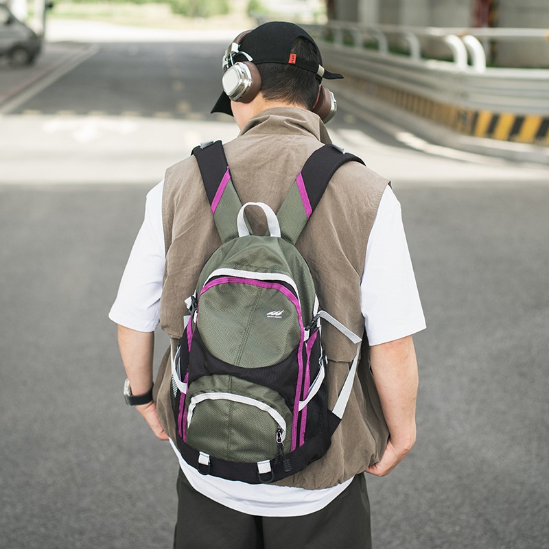 Retro backpack, student outdoor leisure travel bag, color-block lightweight sports hiking bag, multi-functional schoolbag details Picture