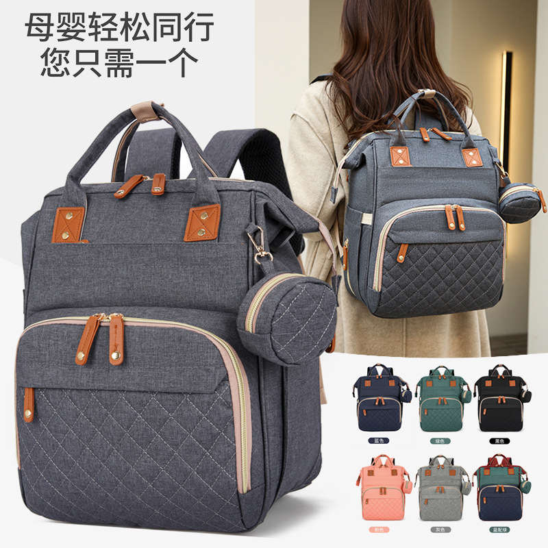 Mummy Bag with dry and wet separation, lightweight shoulder for going out, baby milk storage bag, retro multi-functional bed bag with baby stroller hanging details Picture