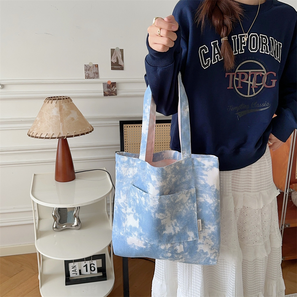 38291 new retro ink-wash artistic tie-dyed fabric canvas bag, casual bag, single-shoulder bag, crossbody bag details Picture