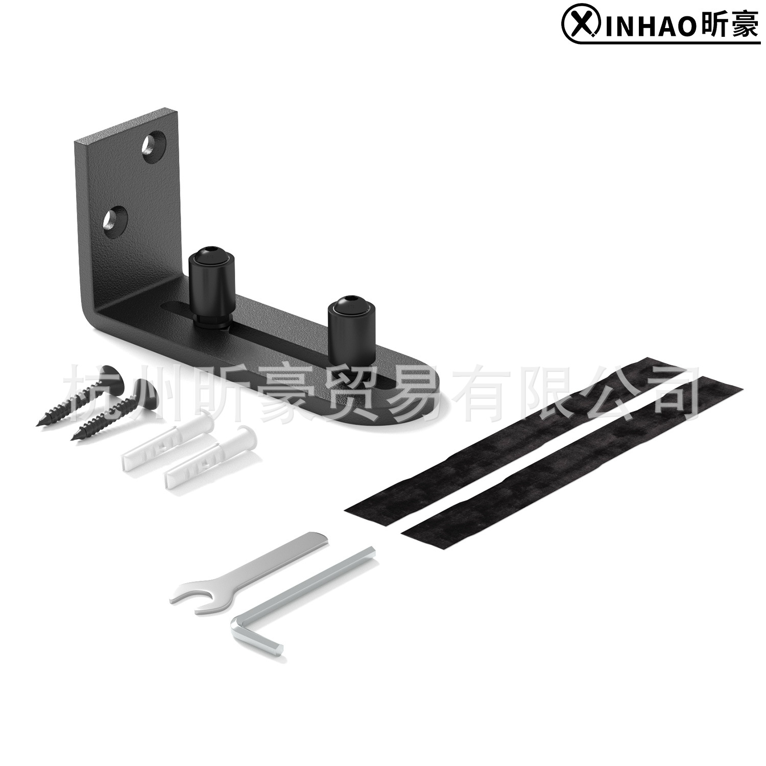 Wholesale factory direct sale of black bottom guide rails with bearings for American barn door sliding door stoppers full figure