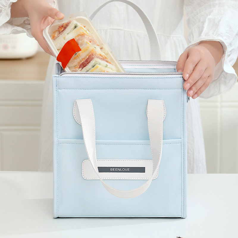 Runhui's new smiling simple style meal bag, work lunch box bag, student lunch box bag, hand-held aluminum foil insulated bag details Picture
