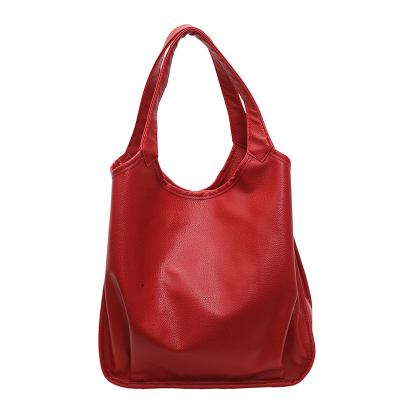 New solid color versatile large-capacity bucket bag, leather crossbody fashionable and niche vegetable basket handbag, casual women's bag Item Picture