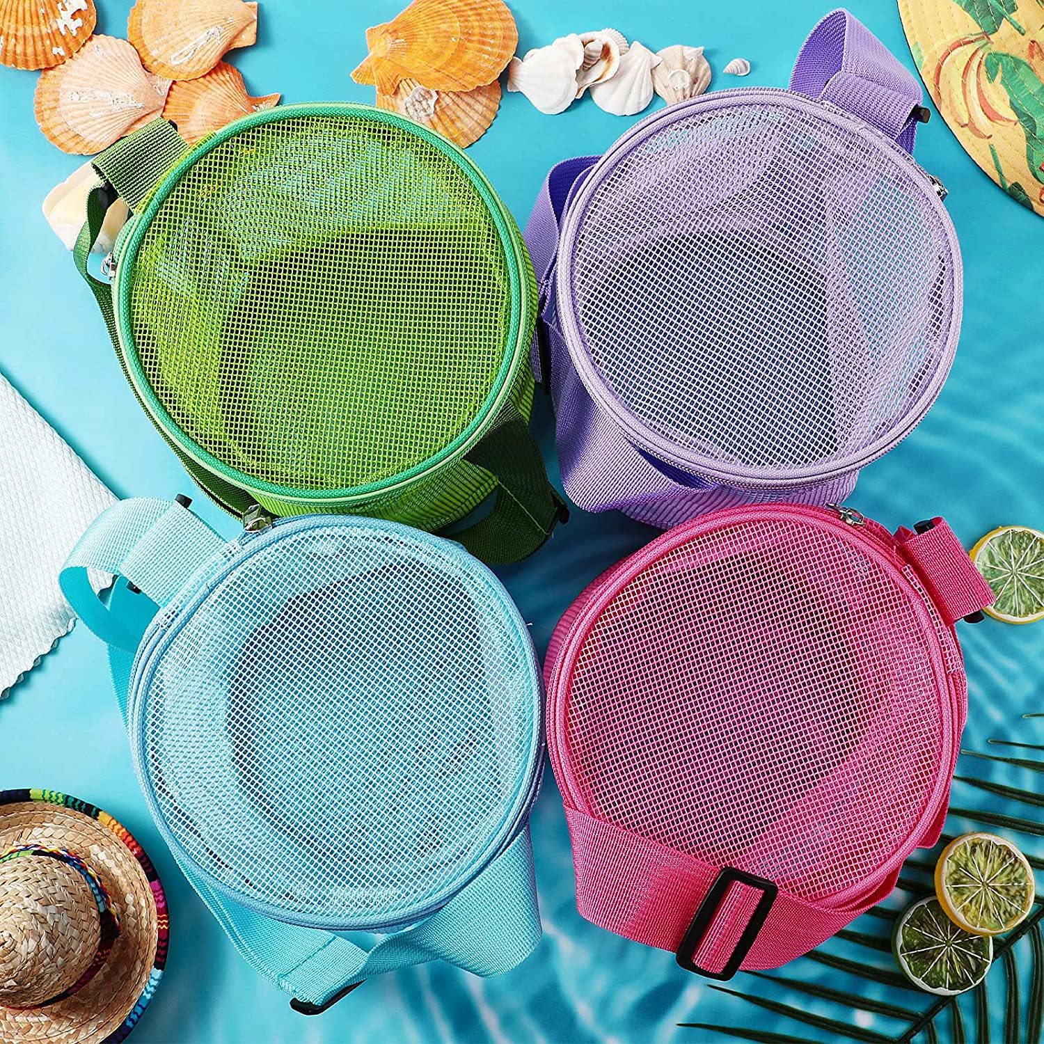 Amazon's new children's mesh shell storage bag, beach three-dimensional round sand-digging bucket toy organization and collection bag details Picture