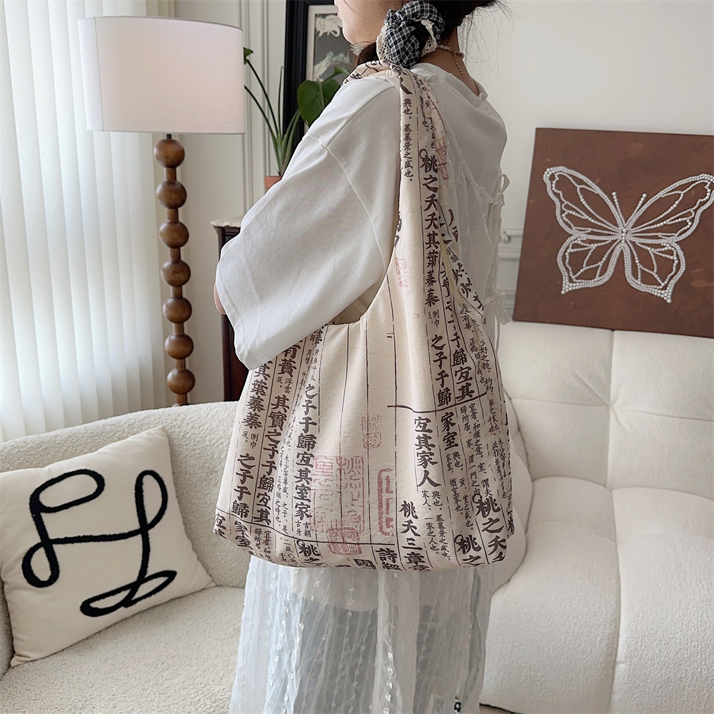 43292 New Chinese-style light canvas bag, atmosphere, retro vest, shopping bag, schoolbag, artistic single-shoulder girl Specification drawing