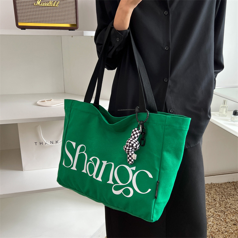 Canvas bag for women 2022 New large-capacity tote bag for women, fashionable single-shoulder bag, hand-held letter print shopping bag details Picture
