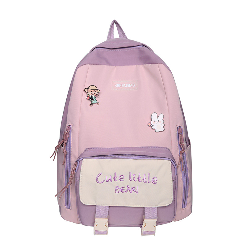 New nylon color-blocked large-capacity backpack for middle school students, an ins Korean version backpack for junior high school students' campus Item Picture