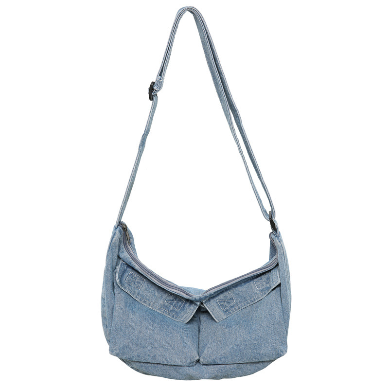 A versatile denim single-shoulder bag for both men and women, a lazy Japanese-style large-capacity design, fashionable new autumn and winter crossbody bag Item Picture