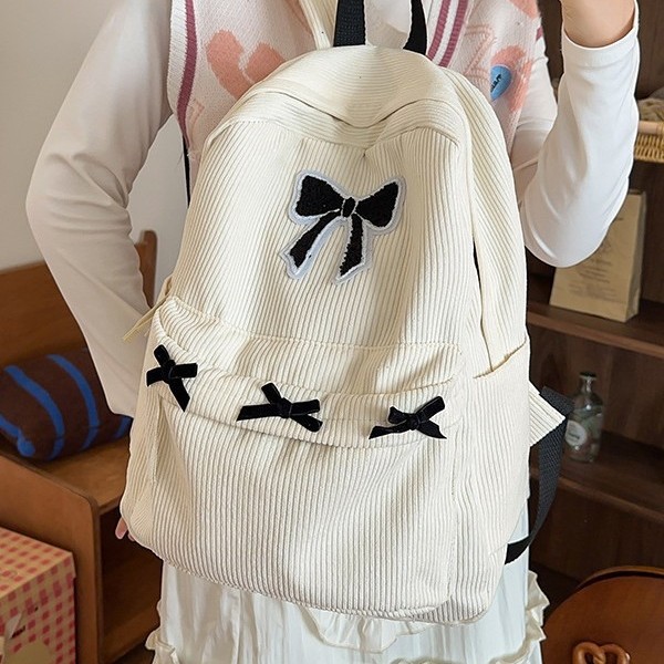 Cute, fresh and sweet bow schoolbag, large-capacity backpack for girls, corduroy backpack for middle and high school students Specification drawing