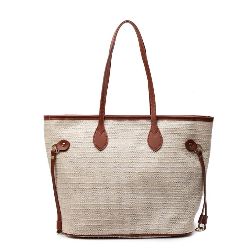 Simple woven bags, new summer casual large bags, vacation beach bags, color-blocking single-shoulder bags, hand-carry commuter tote bags Item Picture
