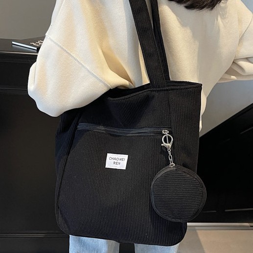 Korean-style corduroy bag, women's large-capacity commuting single-shoulder bag, fashionable and versatile tote bag, new style mother and child armpit bag details Picture