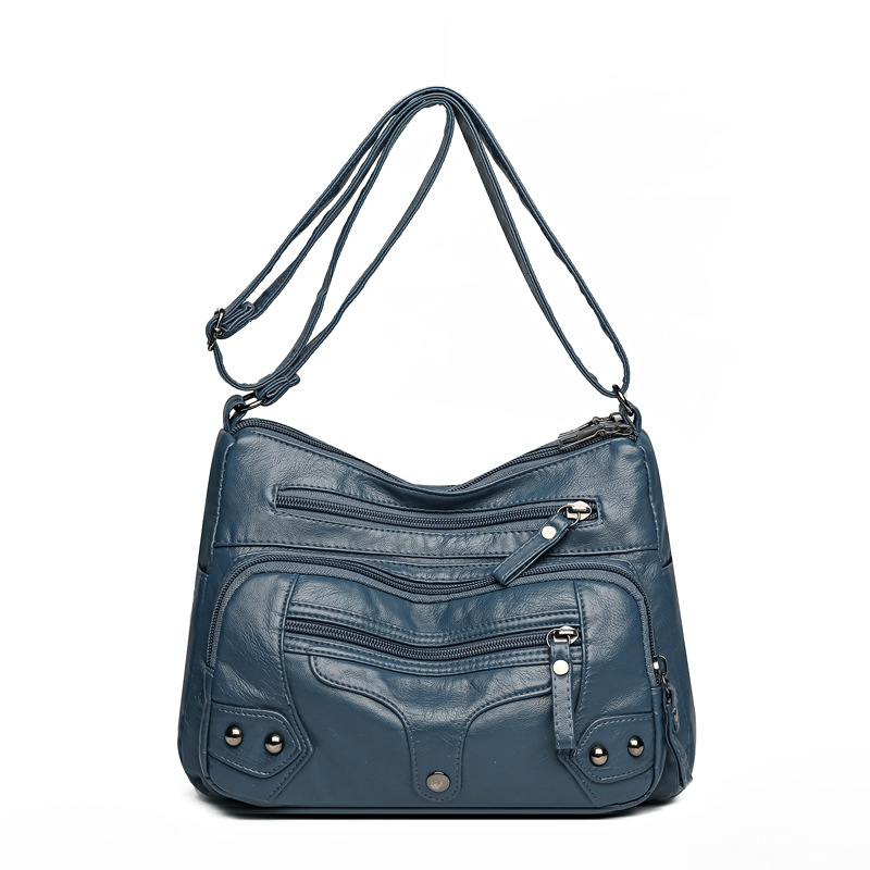 Soft water washed leather mom bag, multi-layer large-capacity middle-aged and elderly bag, new foreign trade women's bag, single-shoulder crossbody small square bag Item Picture