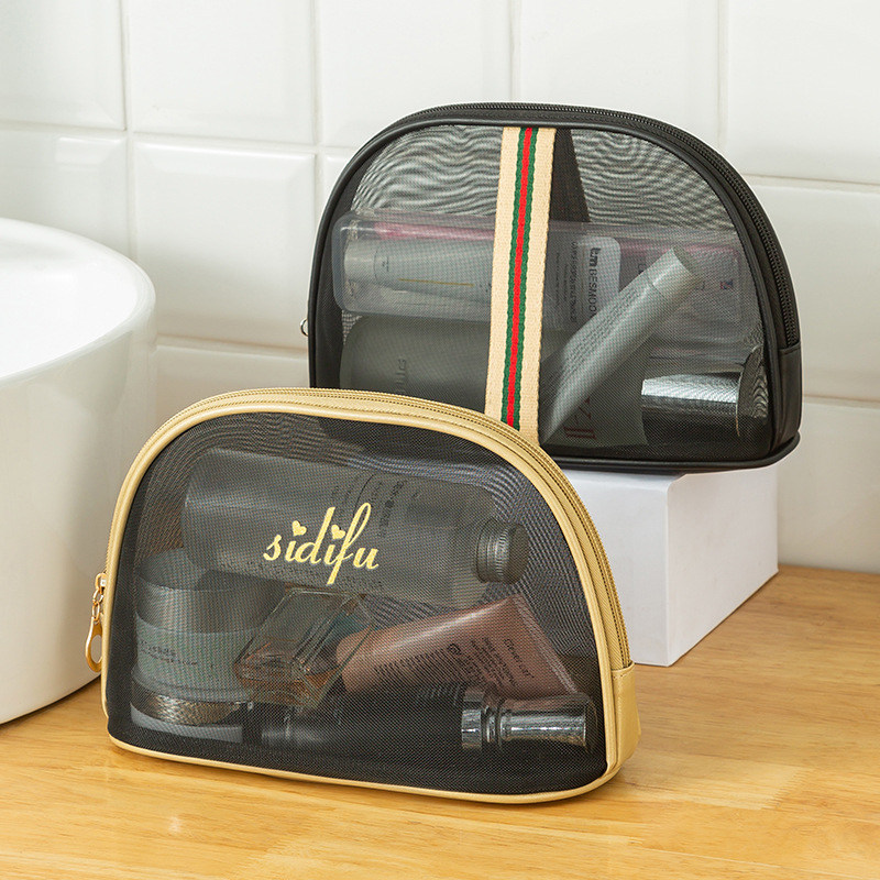 New style makeup and toiletries bag, transparent mesh clutch, portable storage bag, large-capacity Korean semi-round bag for women Item Picture