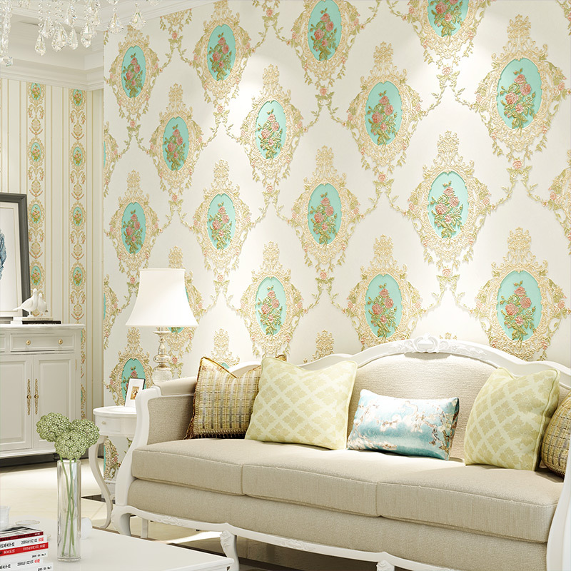 Self-adhesive wallpaper, simple European 3D stereoscopic relief AB version wallpaper, warm living room, bedroom, bedside background, wall paper full figure