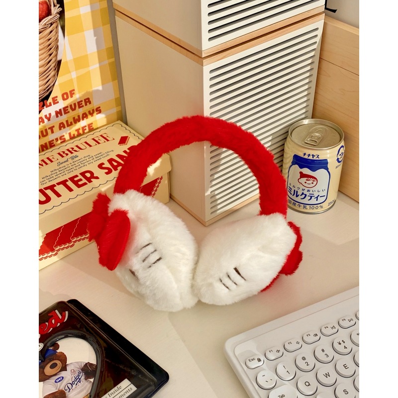 Cartoon cat plush ear cups for girls, 2024 new style, student cycling with fleece earphone ear tips, ear protection and ear warmth packs Specification drawing