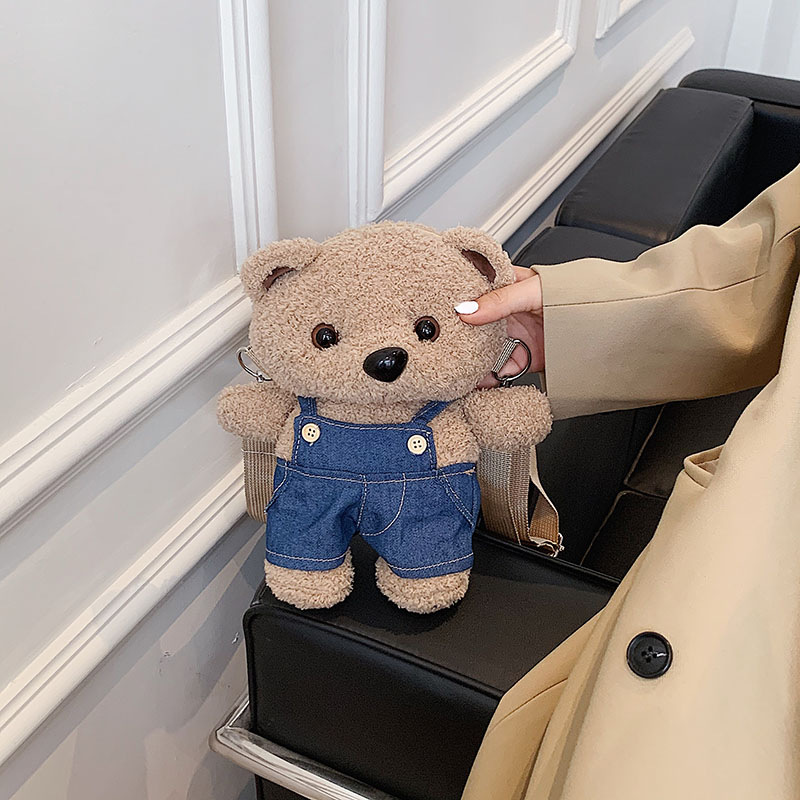 New cross-border cartoon bear bag, women's plush toy, cute shoulder strap bear doll, single-shoulder crossbody coin purse details Picture