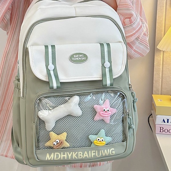 Transparent pain bags for girls, Japanese junior high school girls, high school students, class commuting backpacks, large-capacity schoolbags, backpacking trend details Picture