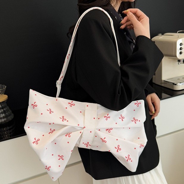 Fashionable and simple bow bag, women's single-shoulder underarm bag, fashionable and versatile casual crossbody bag, travel college student bag details Picture