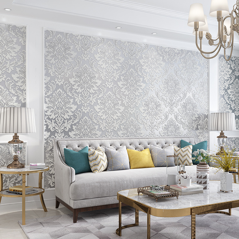 European-style non-woven fabric wallpaper for living room TV background, thickened embossed country 3D standing wallpaper for home bedroom Application Scenario