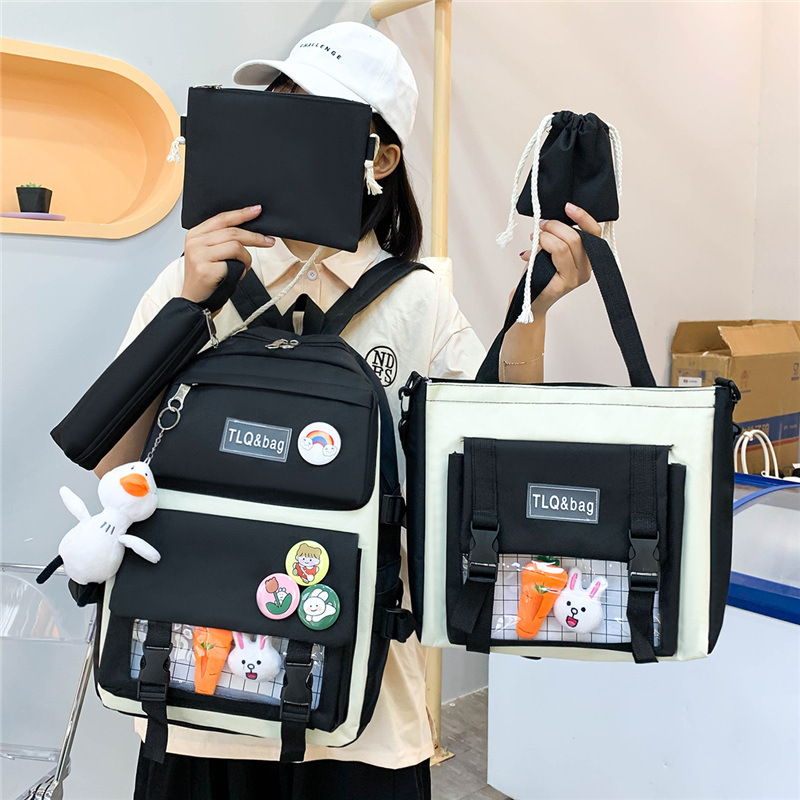 New Korean version Harajuku style high-capacity five-piece student backpack for junior high school girls, casual student backpack Application Scenario