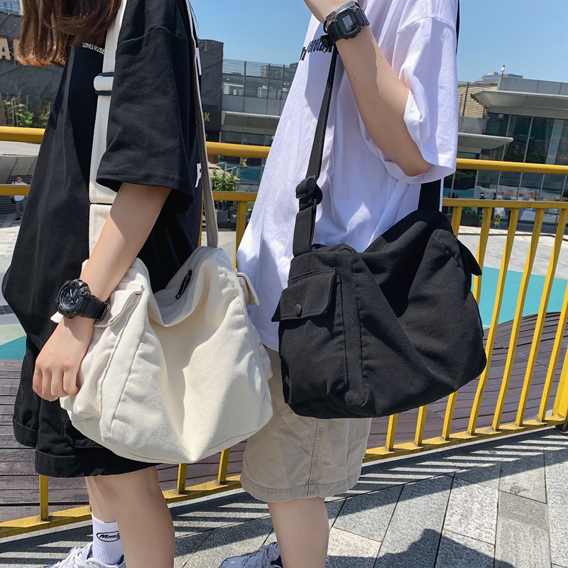 Lazy sail fabric bag, ins Japanese retro, simple and artistic, single-shoulder bag for women's personality, wide shoulder strap crossbody bag full figure