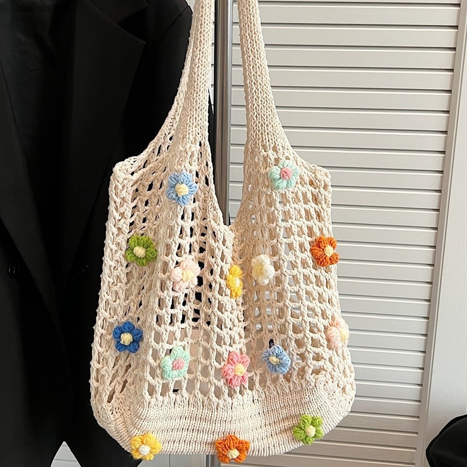 Woven bag for women, large capacity, 2024 new style, niche design, summer hollowed-out single-shoulder bag, texture, trendy bucket bag Specification drawing