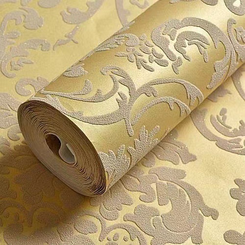 European-style three-dimensional thickened Damascus non-woven fabric wallpaper, living room, bedroom, room, TV background, wall paper with glue full figure