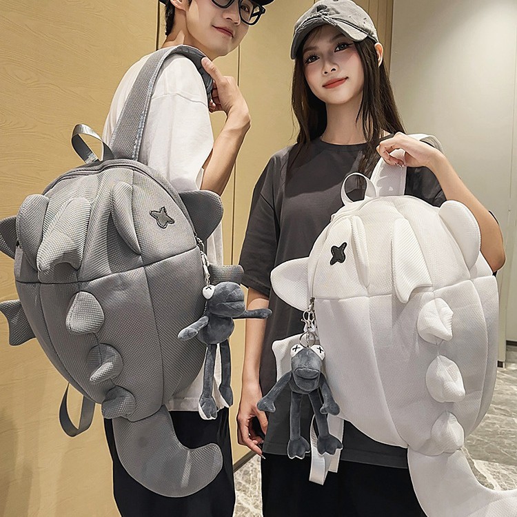 Creative cartoon shark backpack for men, quirky and trendy, ins student backpack, large-capacity casual schoolbag for women details Picture