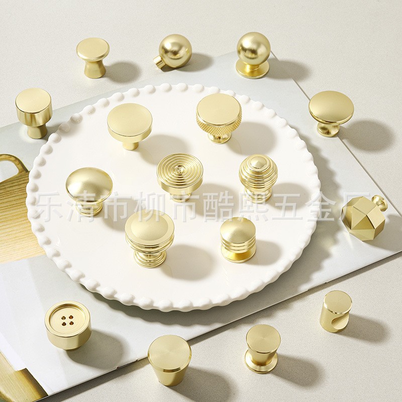 Gold and silver single-hole pull handle light luxury cabinet door, modern and simple wardrobe cabinet, Nordic and American style round drawer handle details Picture