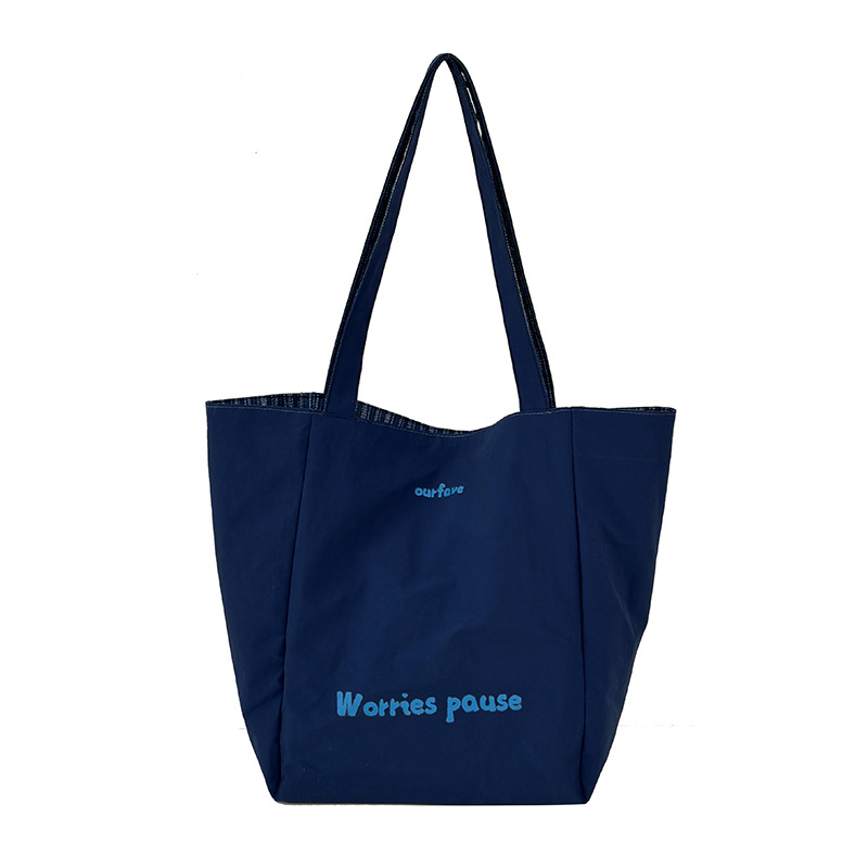 This 2025 new denim bag features embroidered canvas on both sides and is a Korean-style Instagram tote casual single-shoulder bag with a large capacity Item Picture