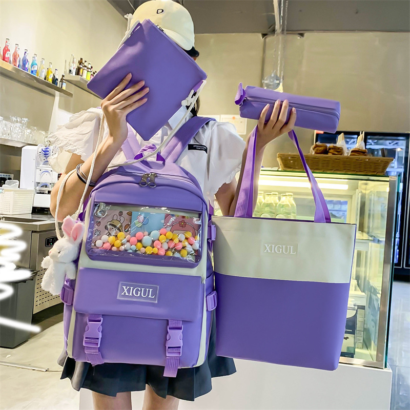 New Haraju-style student schoolbag, sweet and cute girl backpack, large-capacity campus backpack, four-piece set wholesale Specification drawing