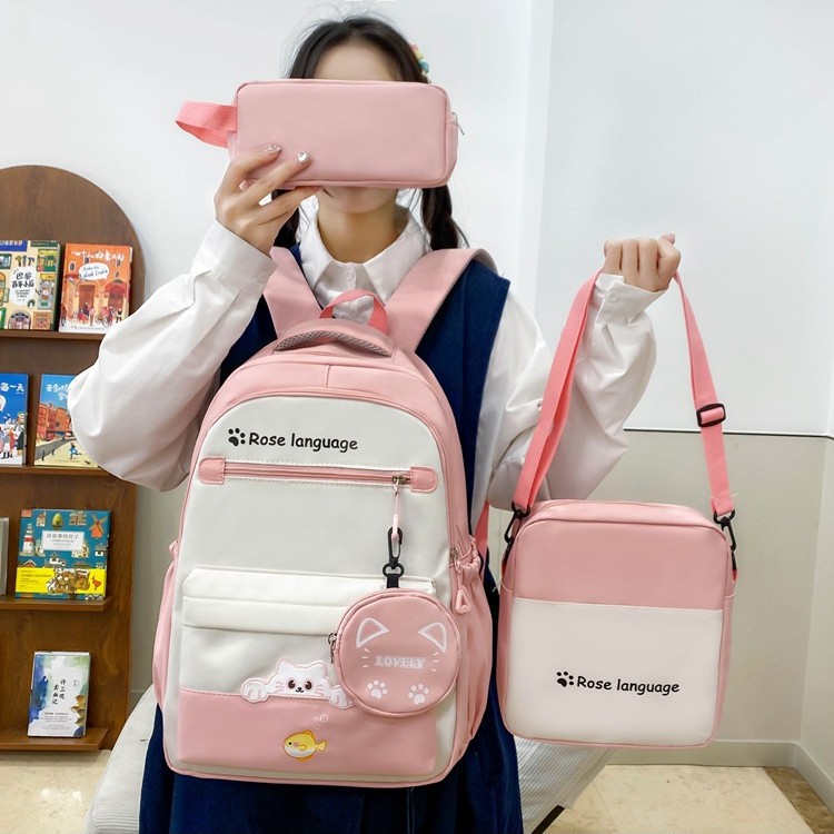 High appearance level, cute cat, large-capacity student junior and senior high school schoolbag, color-blocking printed multi-functional tutorial bag, backpack Specification drawing