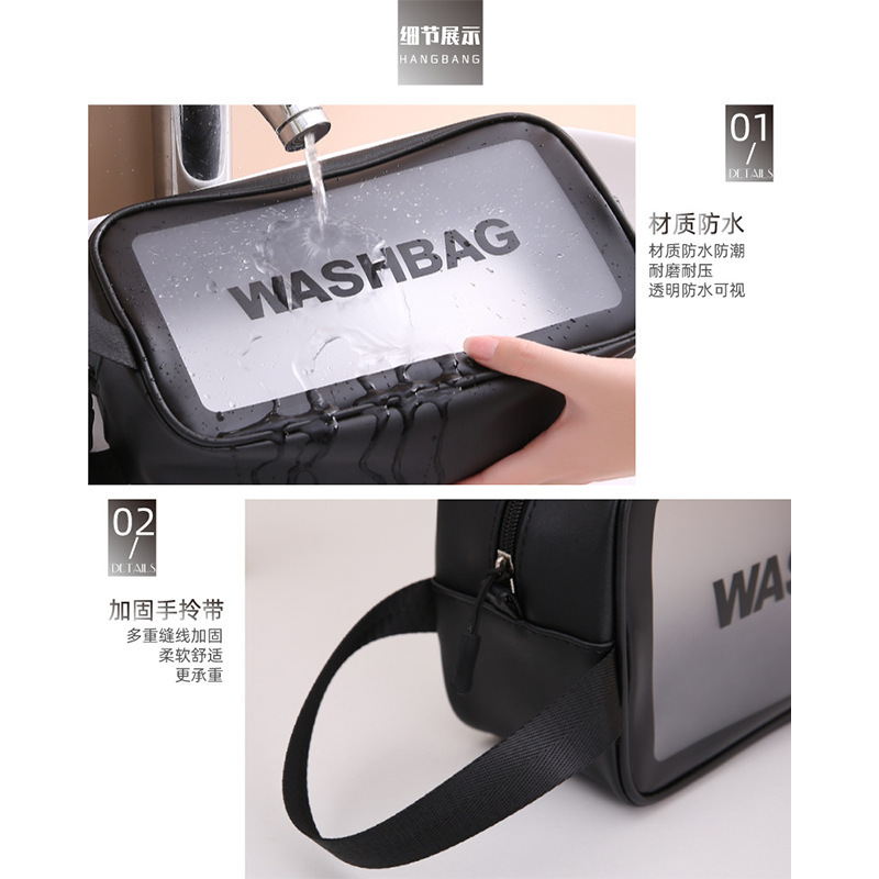 Transparent cosmetic bag, pu toiletry bag, portable three-piece set, large-capacity matte pvc swimming and bathing storage bag, waterproof Specification drawing