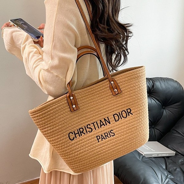 Cross-border 2025 Autumn New high-end, fashionable and versatile single-shoulder bag, women's large-capacity straw woven bag, tote bag Specification drawing